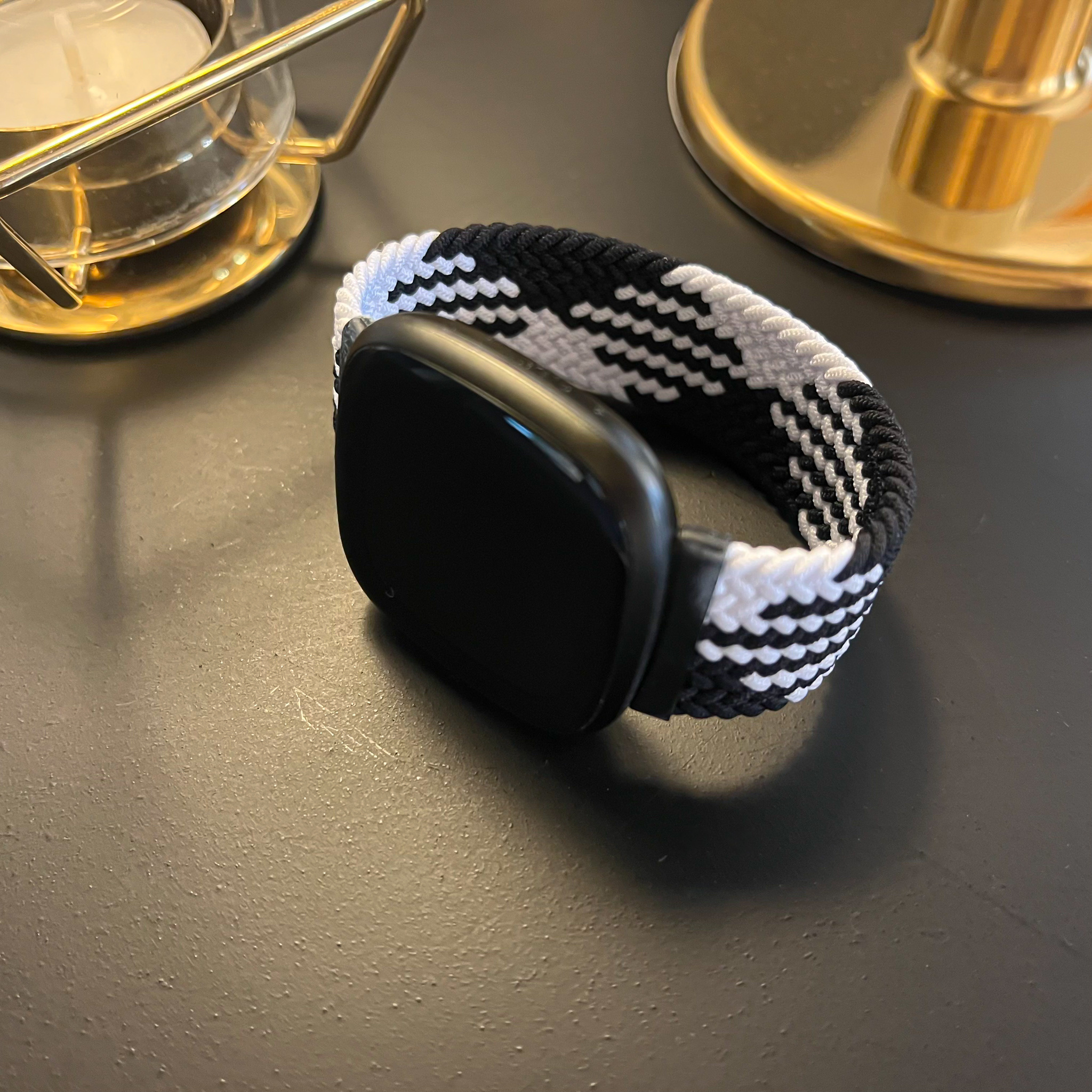 Fitbit Versa 3 / Sense Nylon Braided Solo Strap - White Black