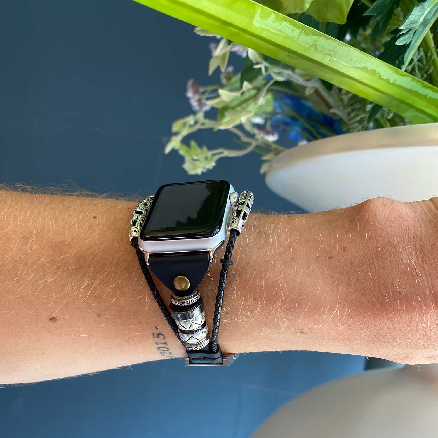 Apple Watch Leather Jewellery Robust Strap - Beads Black