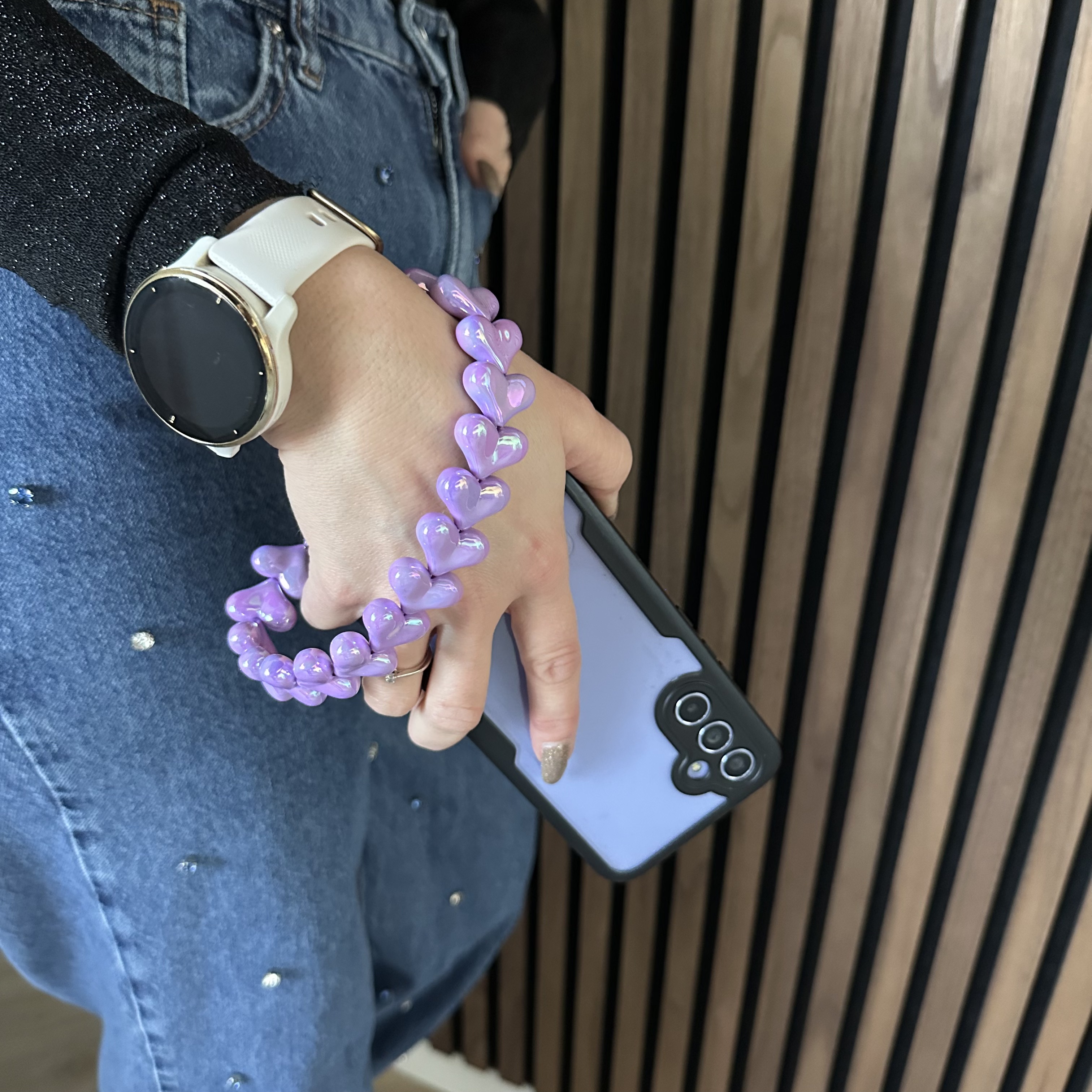 Cell phone chains Heart - shiny purple - silver