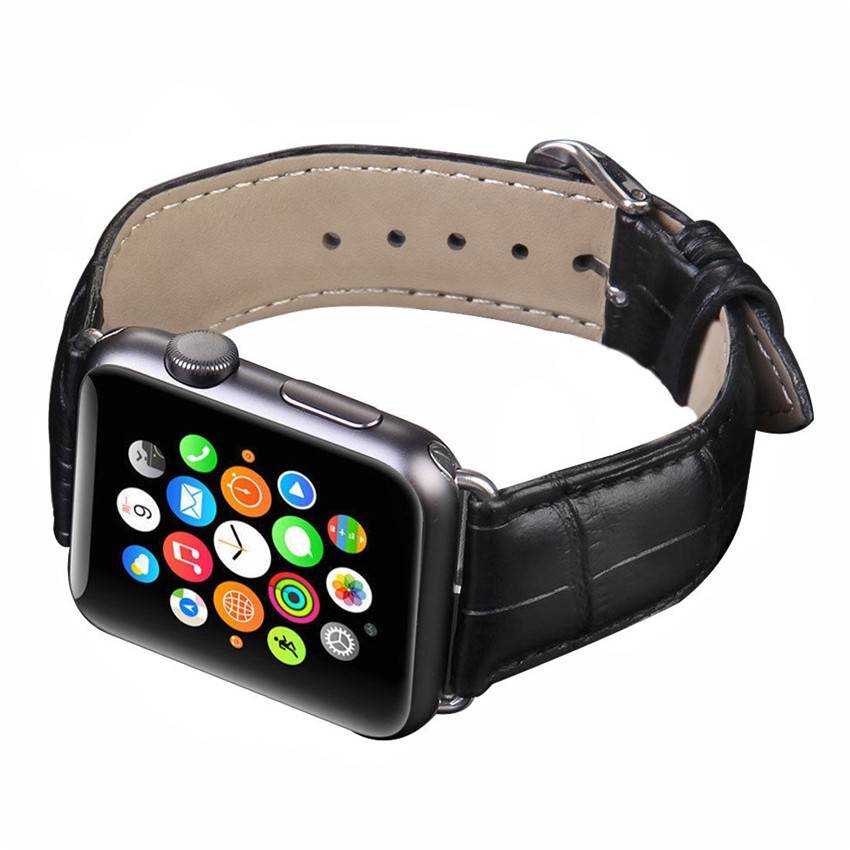 Apple Watch Leather Crocodile Strap - Black