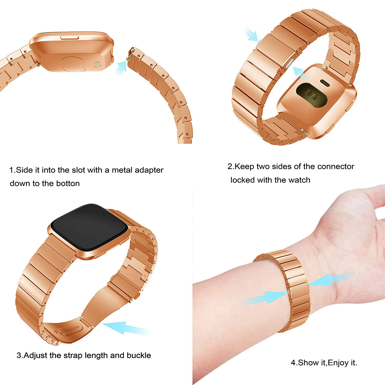 Fitbit Versa Steel Link Strap - Rose Gold