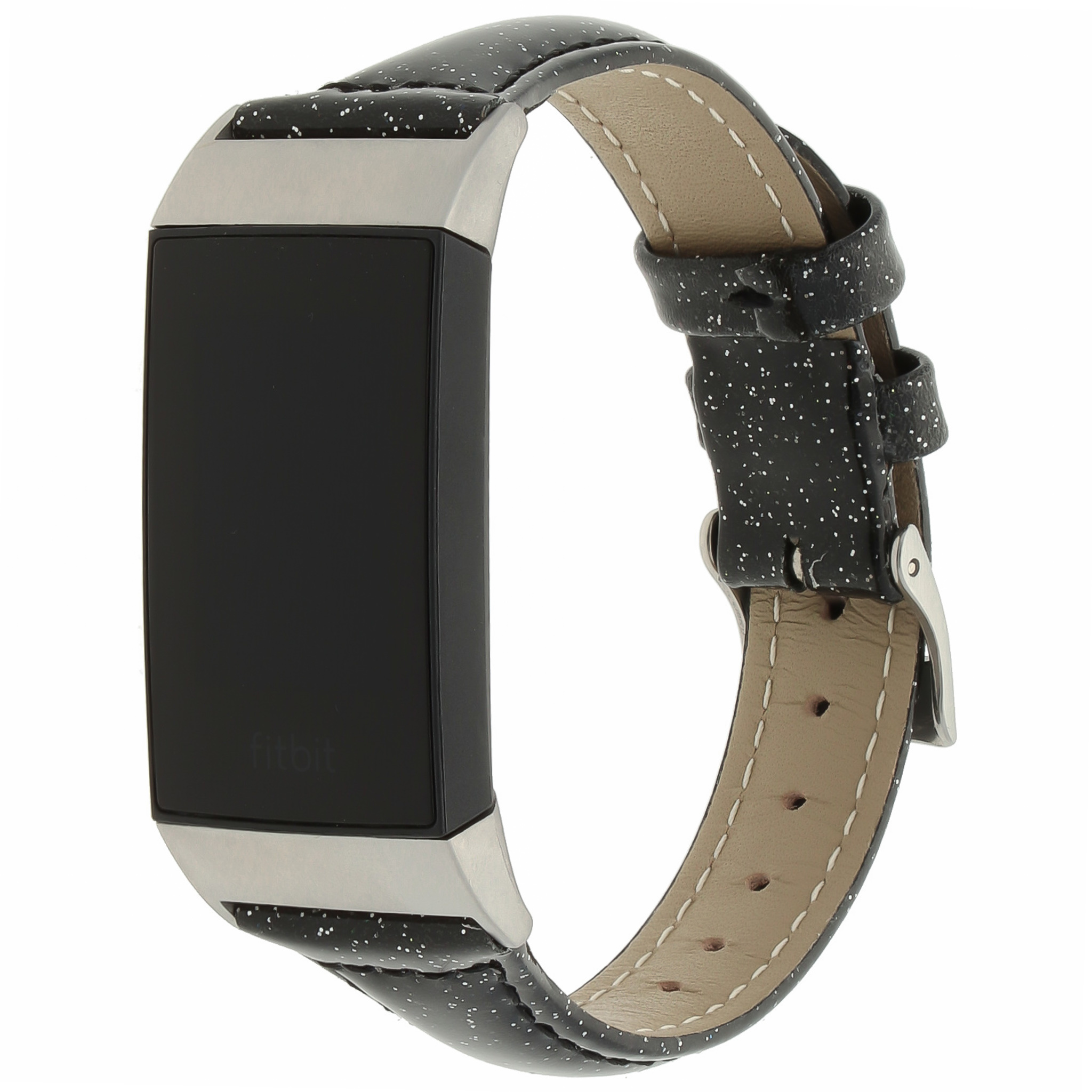 Fitbit Charge 3 &Amp; 4 Leather Glitter Strap - Black