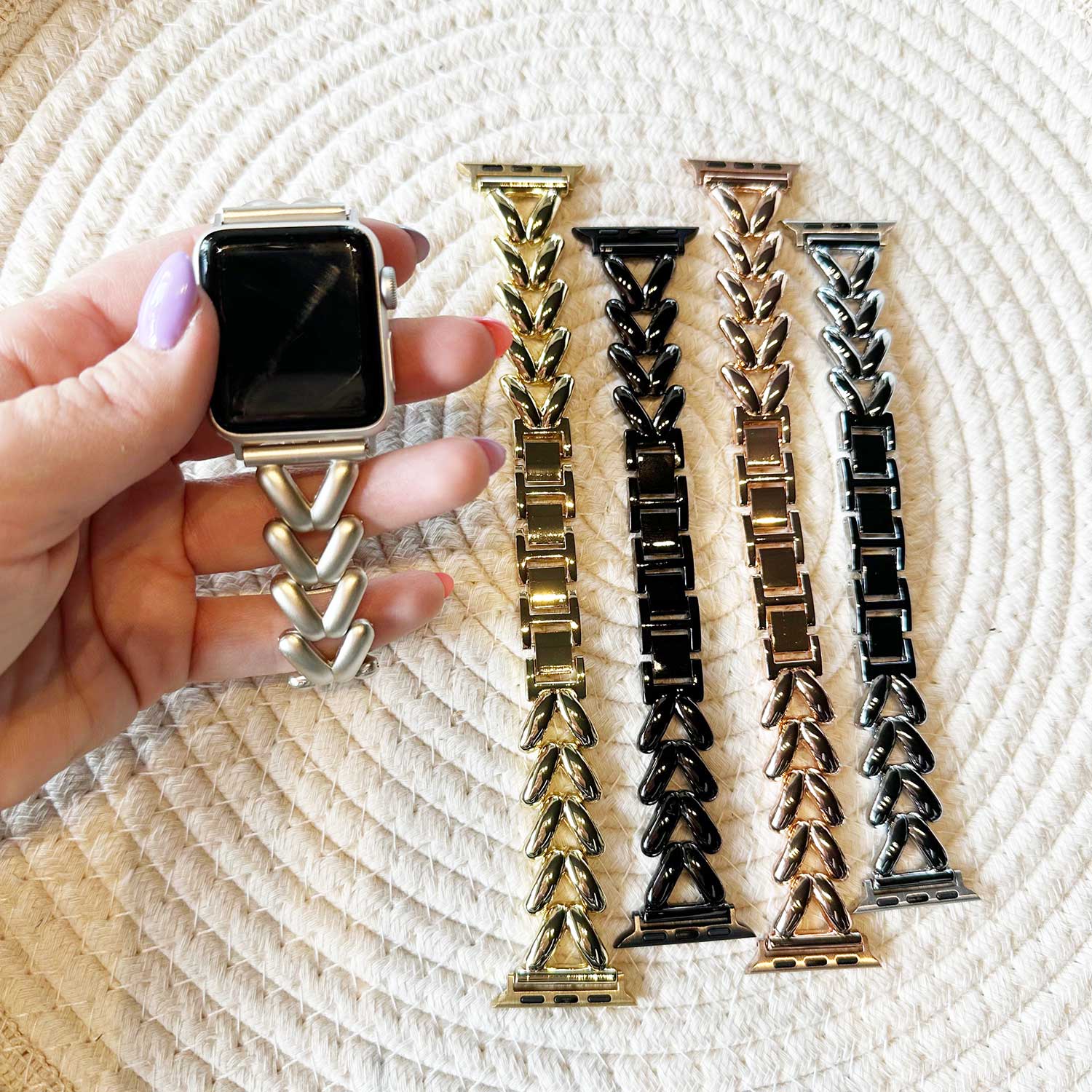 Apple Watch Heart Steel Link Strap - Lisa Rose Gold