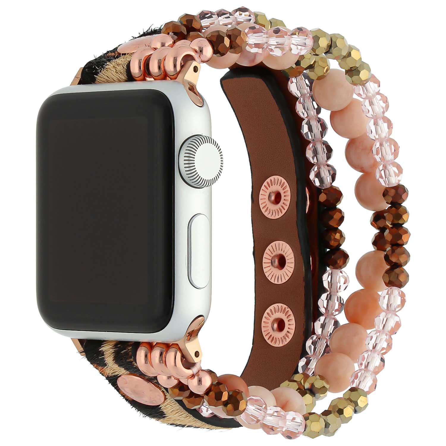 Apple Watch Leather Jewellery Strap - Leopard Pink Gold