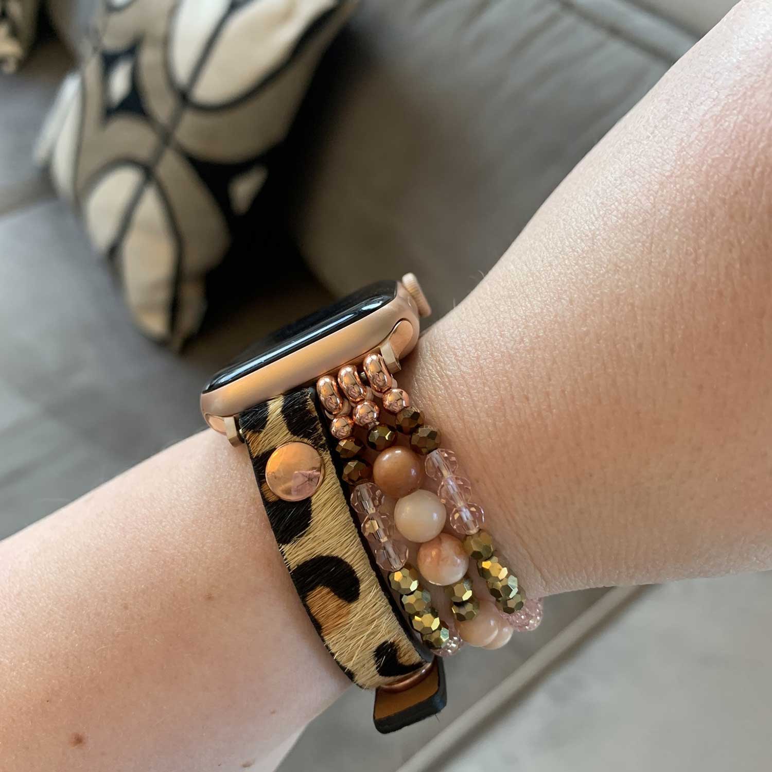 Apple Watch Leather Jewellery Strap - Leopard Pink Gold