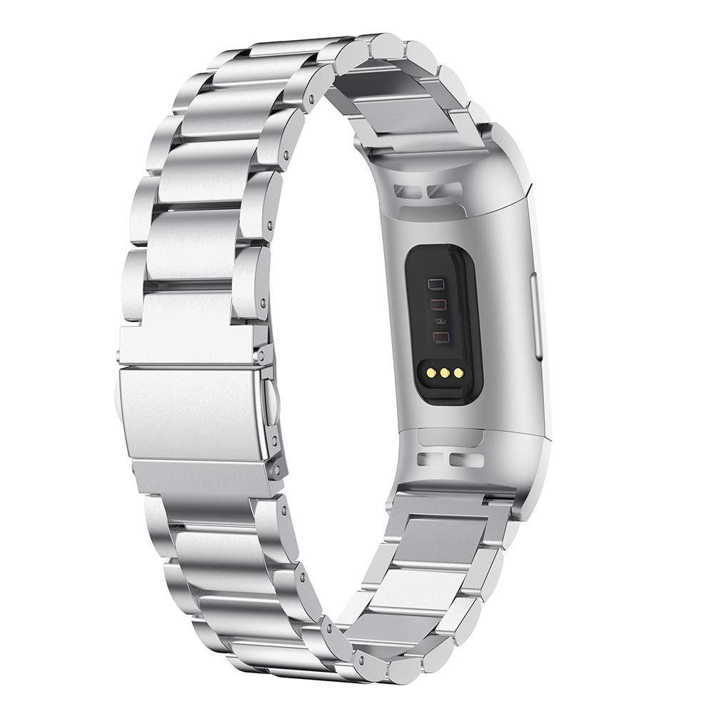Fitbit Charge 3 &Amp; 4 Beads Steel Link Strap - Silver
