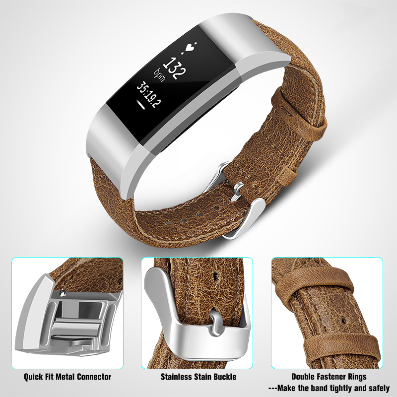Fitbit Charge 2 Genuine Leather Strap - Light Brown