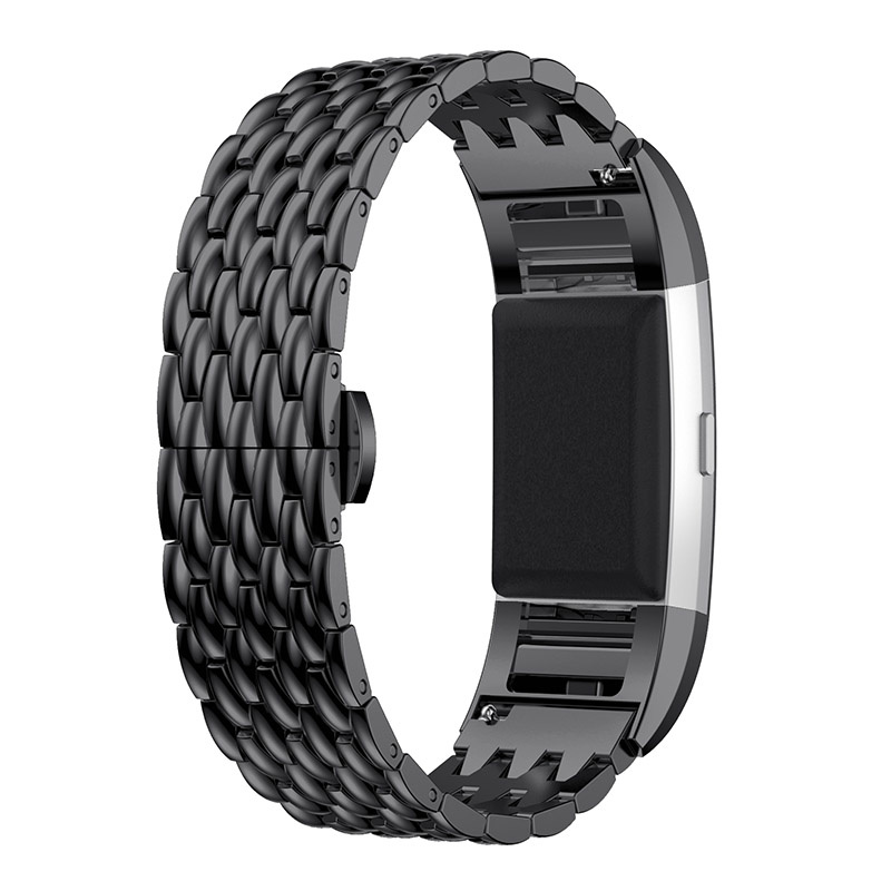 Fitbit Charge 3 &Amp; 4 Dragon Steel Link Strap - Black