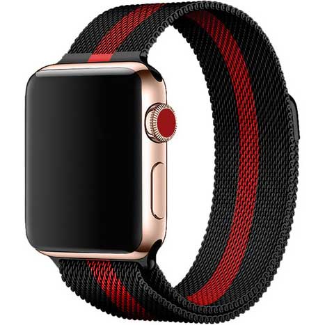 Apple Watch Milanese Strap - Black Red Striped