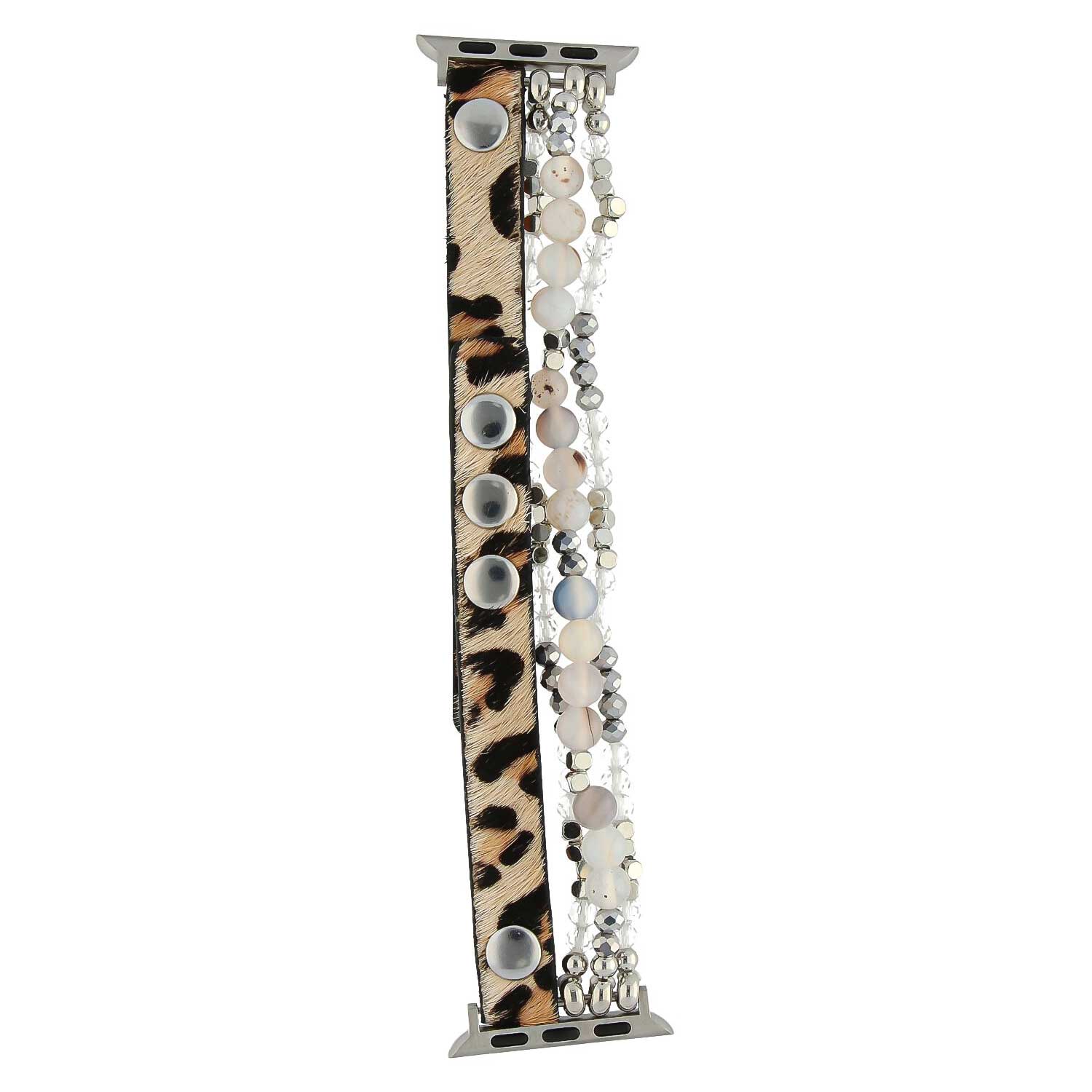 Apple Watch Leather Jewellery Strap - Leopard Silver