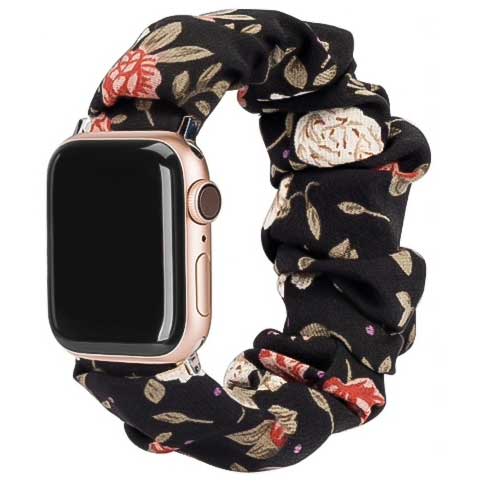 Apple Watch Nylon Scrunchie Strap - Flowers Black