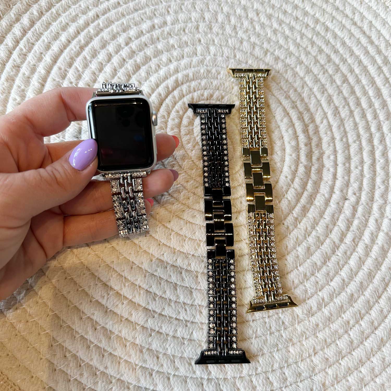  Apple Watch Diamond Steel Link Band Eline - Black