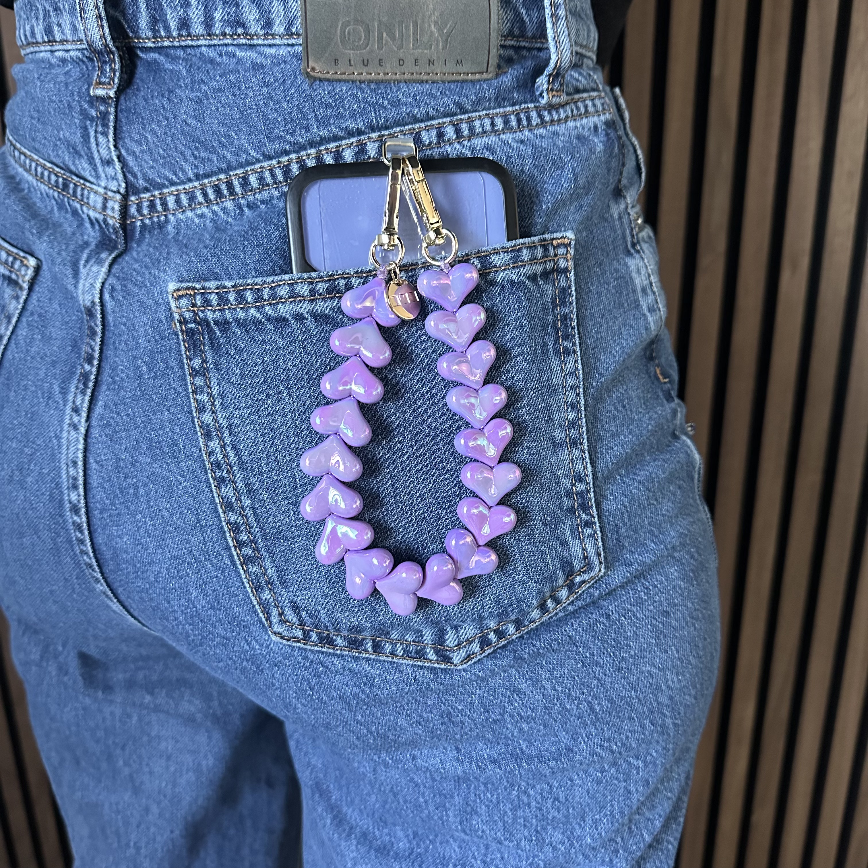 Cell phone chains Heart - shiny purple - silver