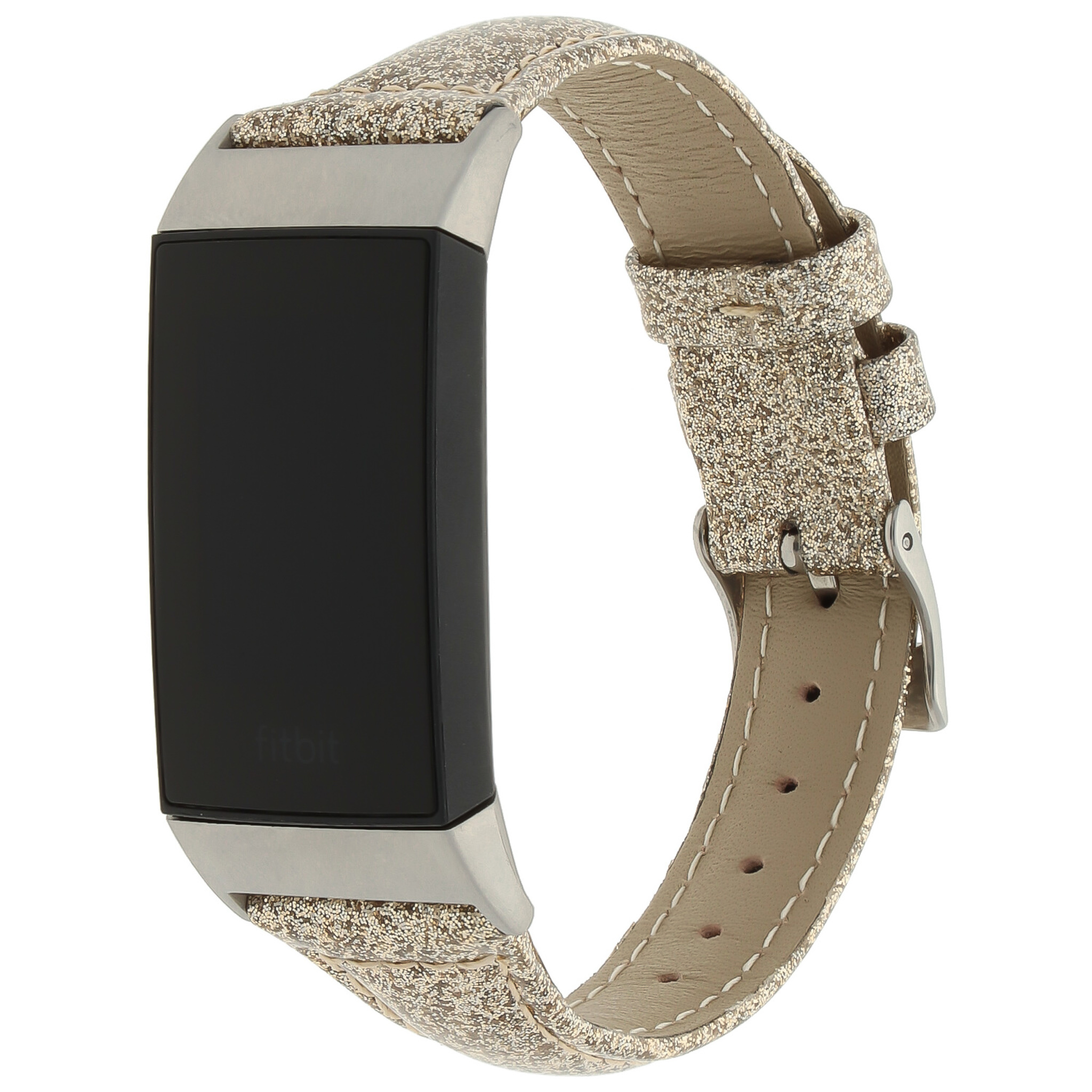 Fitbit Charge 3 &Amp; 4 Leather Glitter Strap - Gold