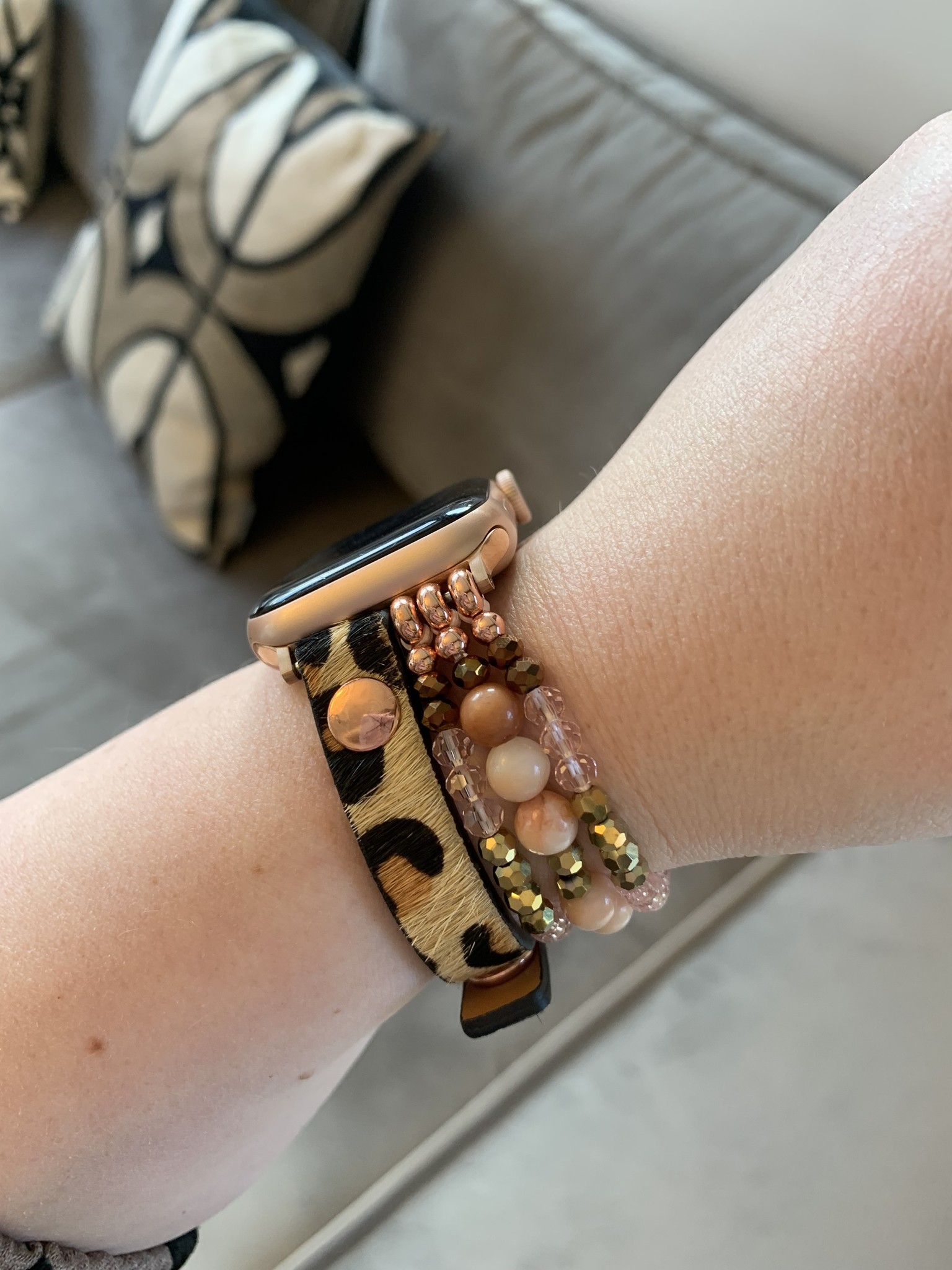 Apple Watch Leather Jewellery Strap - Leopard Pink Gold