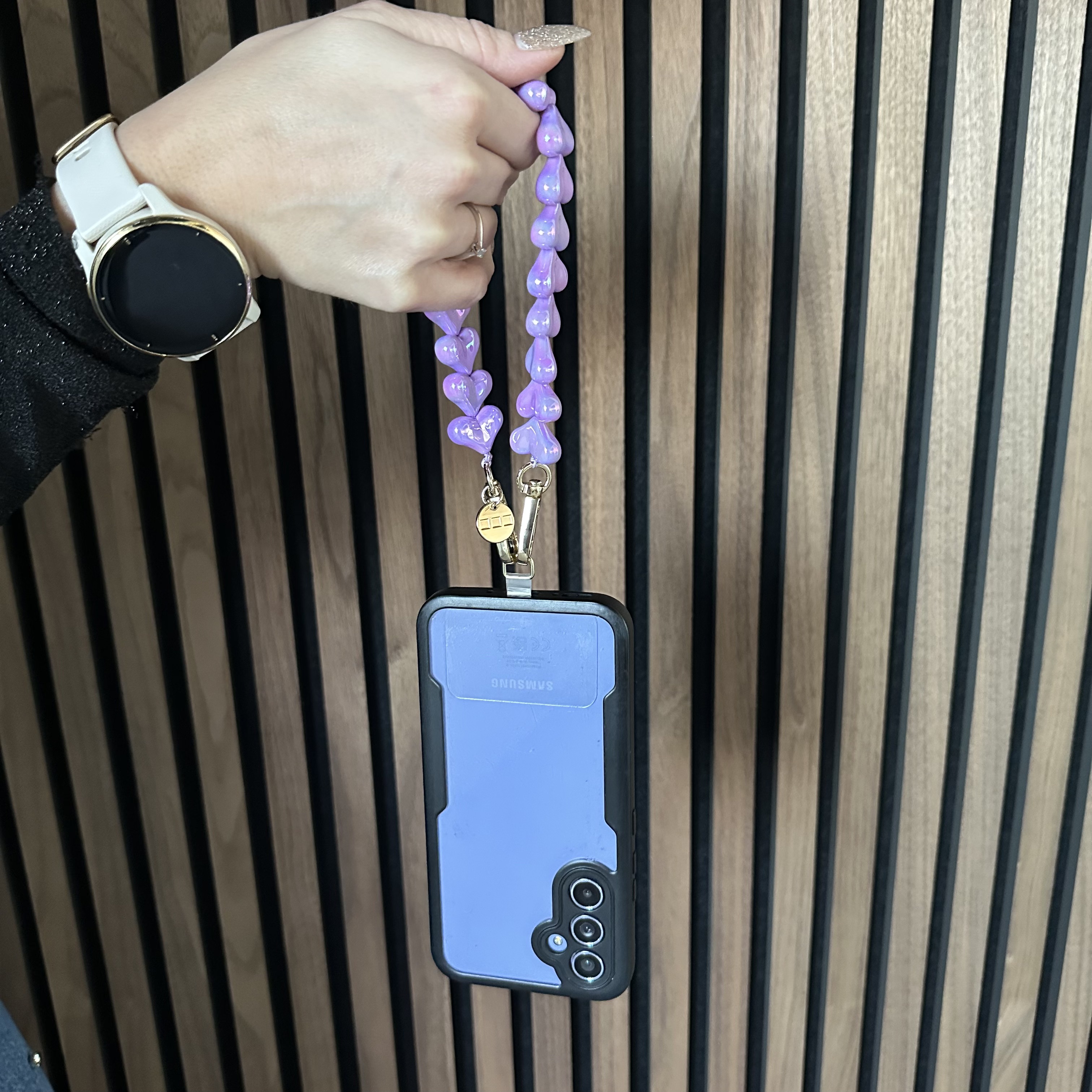 Cell phone chains Heart - shiny purple - silver
