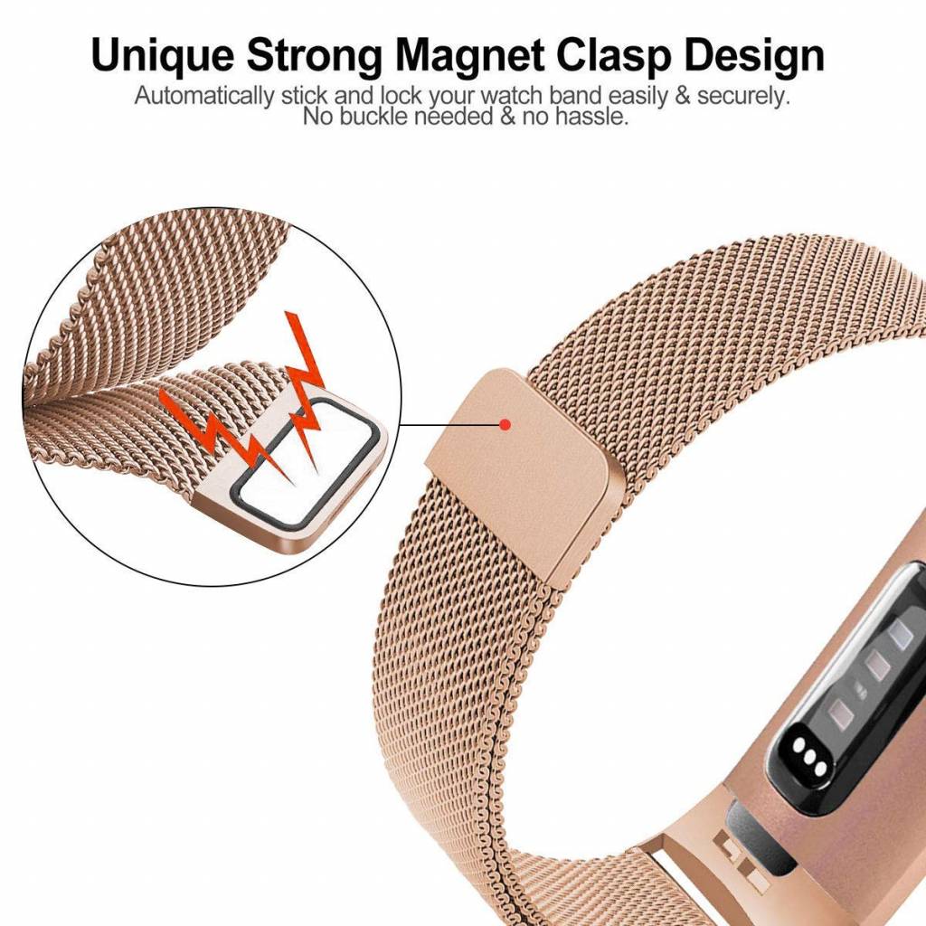 Fitbit Charge 3 &Amp; 4 Milanese Strap - Rose Gold