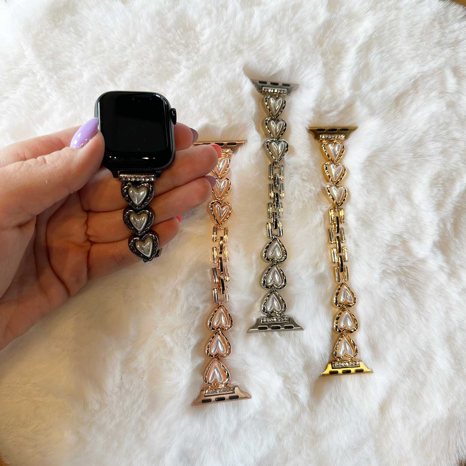 Apple Watch Heart Steel Link Strap - Demi Rose Gold