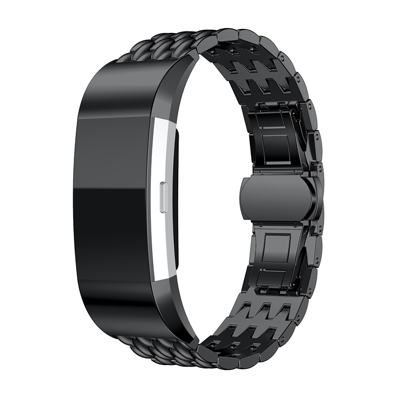 Fitbit Charge 3 &Amp; 4 Dragon Steel Link Strap - Black