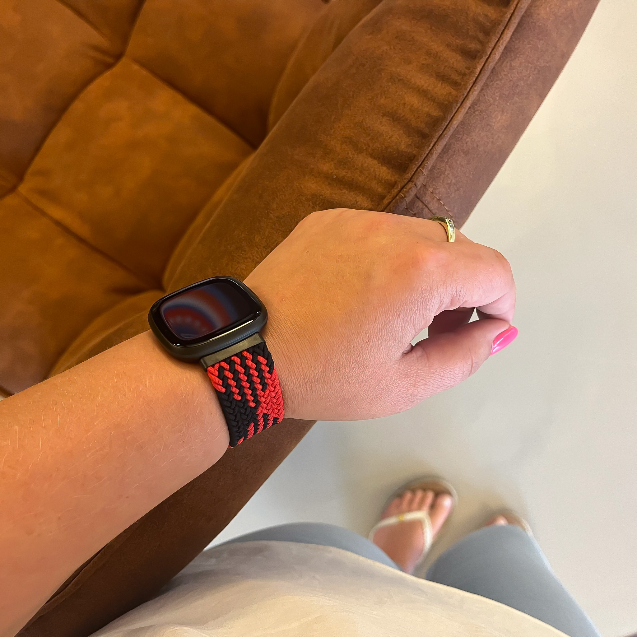 Fitbit Versa 3 / Sense Nylon Braided Solo Strap - Red Black
