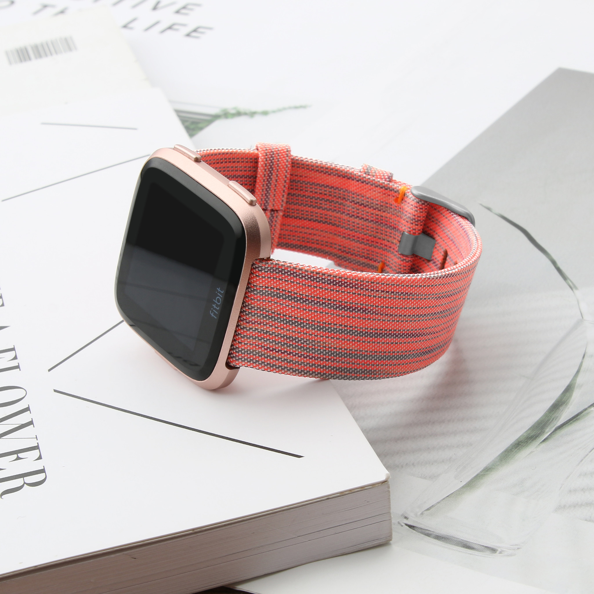 Fitbit Versa Nylon Buckle Strap - Orange Striped