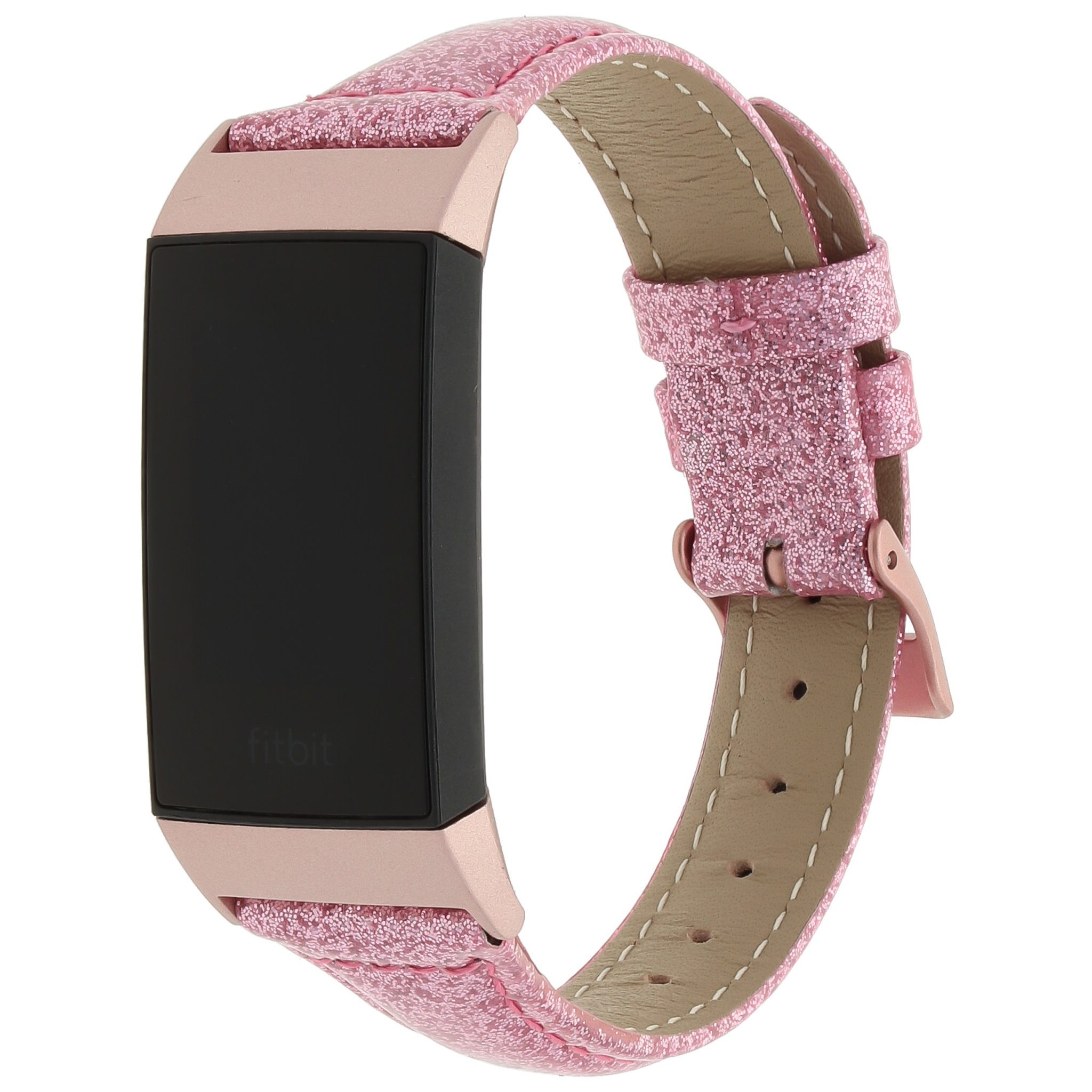 Fitbit Charge 3 &Amp; 4 Leather Glitter Strap - Pink