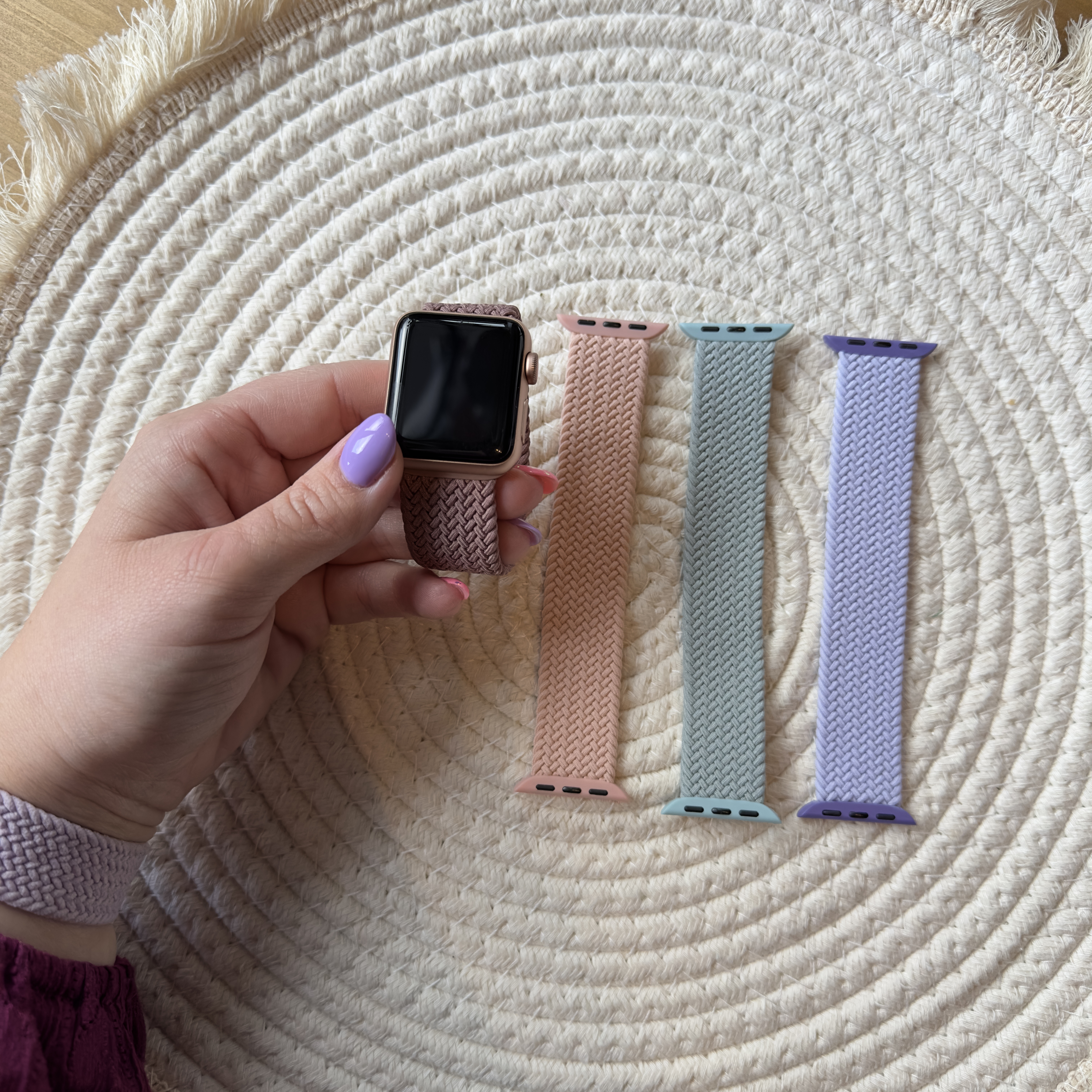 Apple Watch Nylon Braided Solo Loop Strap - Pink Sand